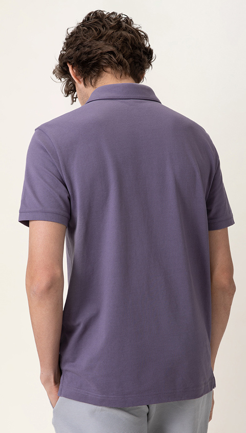 grey and purple polo shirt